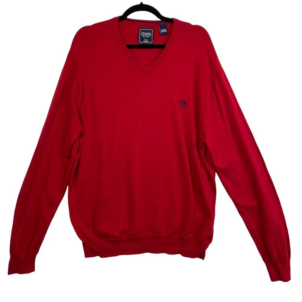 Chaps Men's Preppy Red Cotton Cashmere V-neck Pullover Sweater Size XL